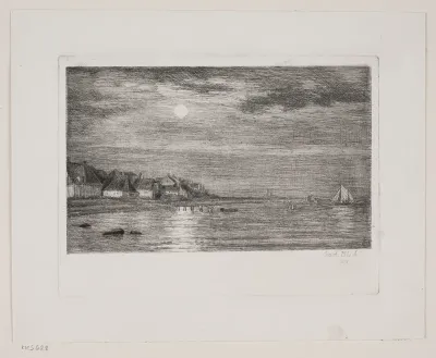 Strandparti ved Hellebæk. Måneskin