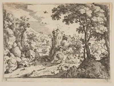 Stream between Rocky Hillside and Castle, from Landscapes