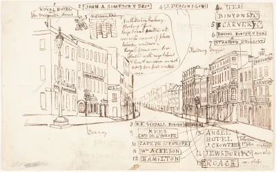 Street Perspective with Places of Business Labeled