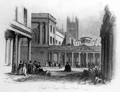 Street scene showing the baths and pump room, Bath
