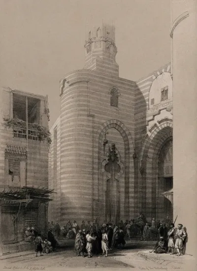 Street scene with the gate of the Metwaleys, Cairo, Egypt