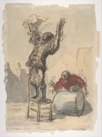 Street Show (Paillasse) (recto); a clown playing a drum (verso)
