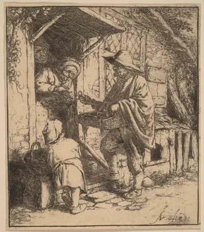 Street Vendor Selling Spectacles at the Door