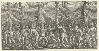 Strijd van naakte mannen en boeren
