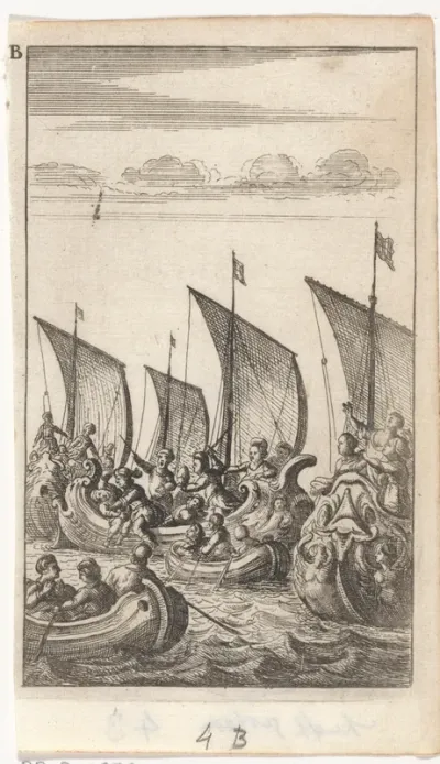 Strijdende soldaten op zee