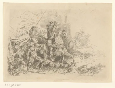 Strijdscène met ruiter te paard