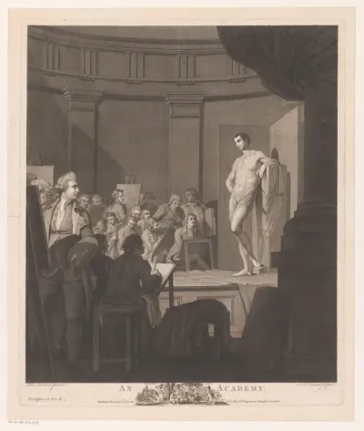 Studenten van een academie aan het modeltekenen