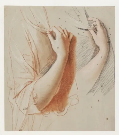 Studie af en kvindes højre arm, holdende et slør; forarbejde til portrættet af grevinde Constance Bernstorff, født Knuth
