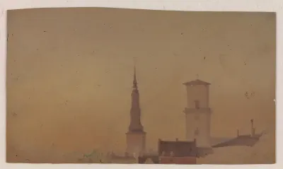 Studie af kirketårne på Petri Kirke og Vor Frue Kirke