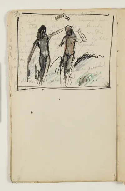 Studie af to stående figurer, næsten identiske med figurer i kunstnerens maleri "Elskov, opus I", 1915
