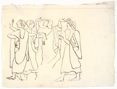 Studie efter antikt relief med fløjtespil og dans, i museet i Palermo