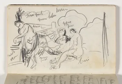 Studie med farveangivelser efter Tizians "Landlig koncert" (Concert Champetre), Louvre, Paris