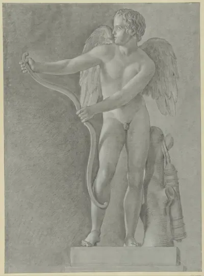 Studie naar een standbeeld van Cupido die zijn boog spant