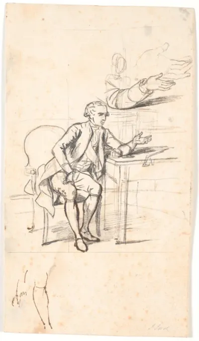 Studie til det holmskioldske familiebillede fra 1787: geheimeråd. Theodor Holmskiold sidden ved et bord