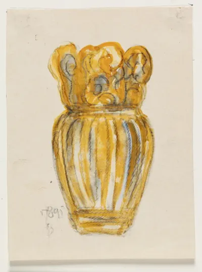 Studie til vase med gulstribet dekoration