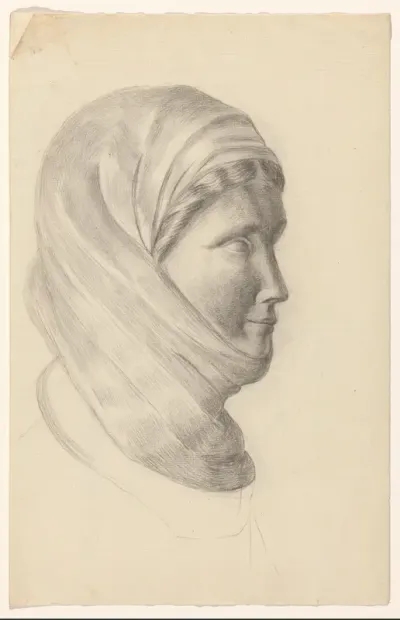 Studie van buste van een vrouw met hoofddoek