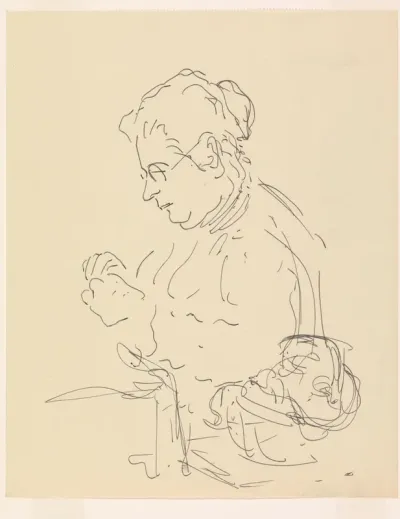 Studie van de echtgenote van Carel Adolph Lion Cachet, handwerkend, van opzij