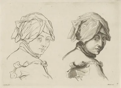 Studie van de kop van een jonge vrouw met een hoofddoek