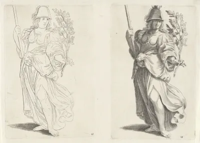 Studie van de perfonicatie van de Vrede met de vredeshoed en een olijftak