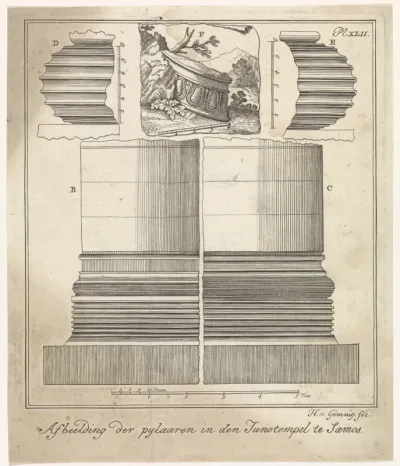 Studie van de pilaren van de tempel van Juno te Samos