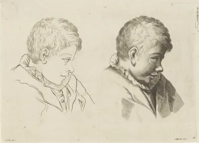 Studie van de zijkant van de kop van een jongen met kraag
