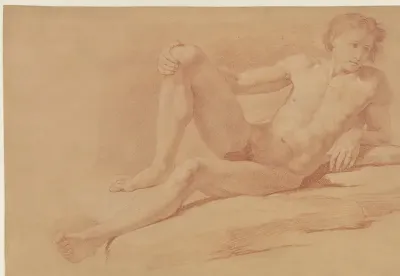 Studie van een half liggende, half zittende jongen