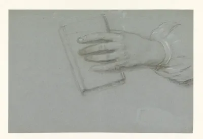 Studie van een hand, een boek vasthoudend