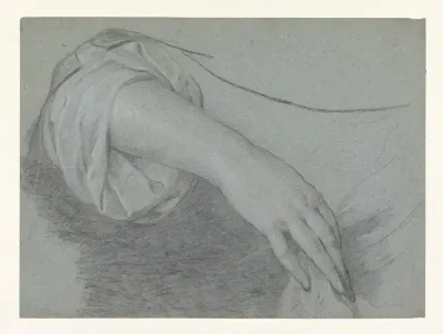 Studie van een hand met onderarm, stekend uit een mouw