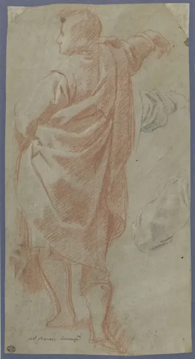 Studie van een jongeman in een mantel en details