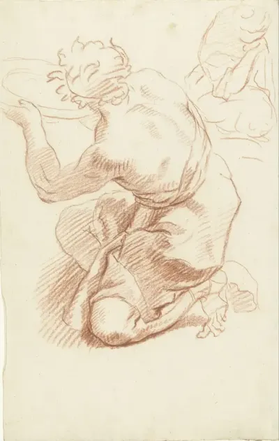 Studie van een knielende man met schotel