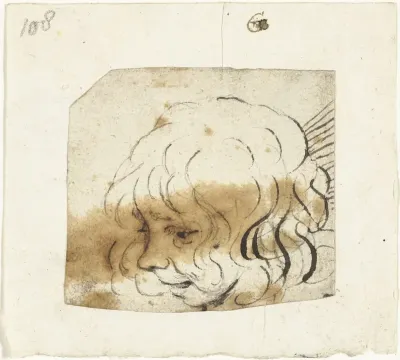 Studie van een lachende Moses ter Borch, in profiel naar links