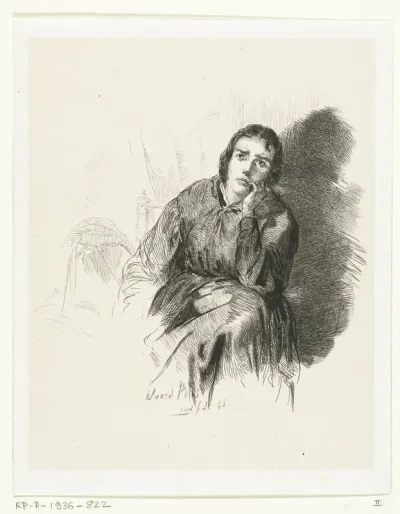 Studie van een peinzende vrouw
