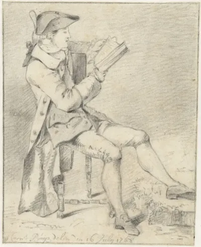 Studie van een zittende, lezende man