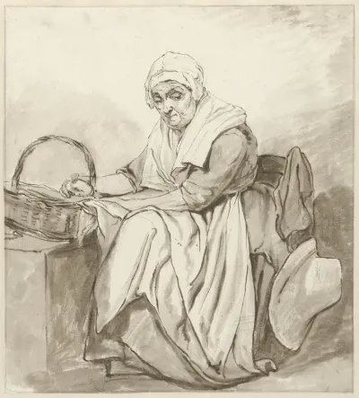 Studie van een zittende oude vrouw met een man