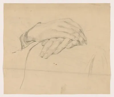 Studie van handen voor het (onvoltooide) olieverfschilderij van de Nederlandse rechtbank in Londen, juni 1942.