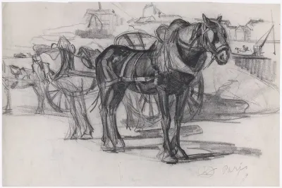 Studie van paarden voor een zandkar te Parijs