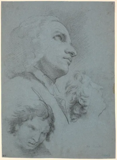 Studieblad med tre hoveder. Studie til "San Giuseppe Calasanz' mirakel"