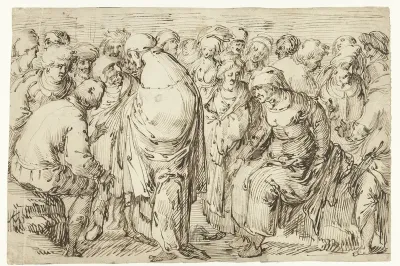 Studieblad met 21 staande en zittende figuren