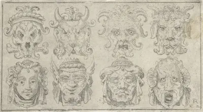 Studieblad met acht maskers