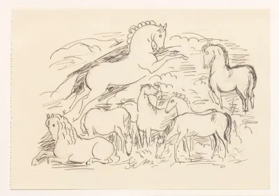 Studieblad met acht paarden
