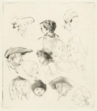 Studieblad met dertien hoofden