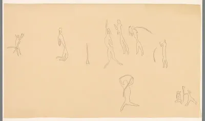 Studieblad met (dierachtige) figuren