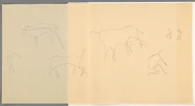 Studieblad met dieren en figuren