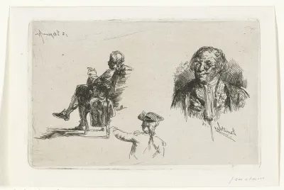 Studieblad met drie figuren