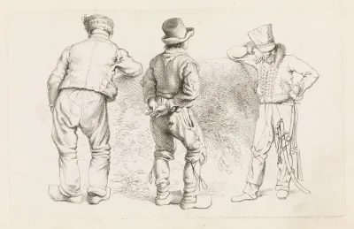 Studieblad met drie staande figuren