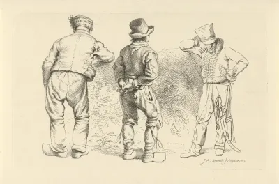 Studieblad met drie staande figuren