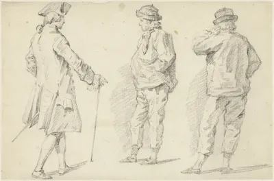 Studieblad met drie staande figuren
