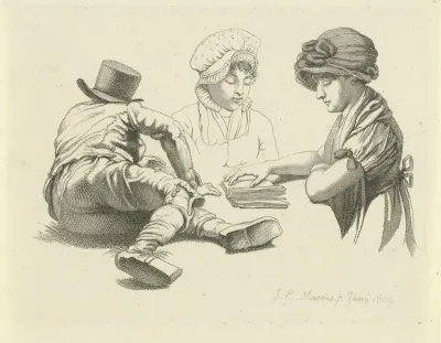 Studieblad met een liggende man en twee dames