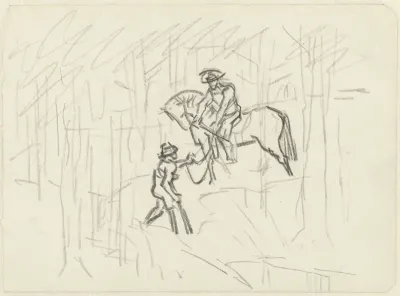 Studieblad met een ruiter te paard en een bedelaar