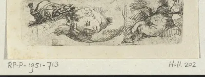 Studieblad met een voet, een slapende vrouw en een liggend kind